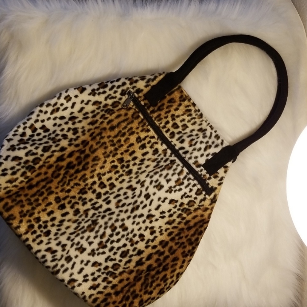 Faux fur cheetah print purse
